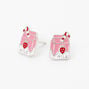 Silver Strawberry Milk Carton Stud Earrings - Pink,