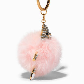 Crystal Bear Pink Pom Pom Keychain,