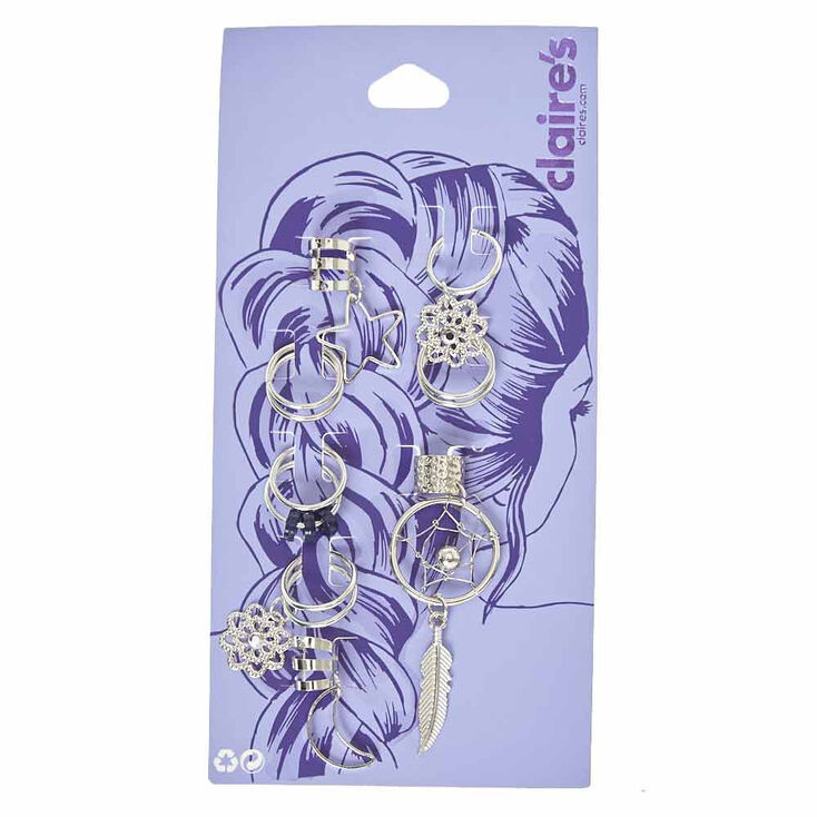 Anneaux pour cheveux couleur argent&eacute; avec charms,