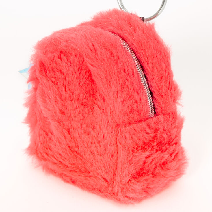 Neon Star Mini Furry Backpack Keychain - Coral,