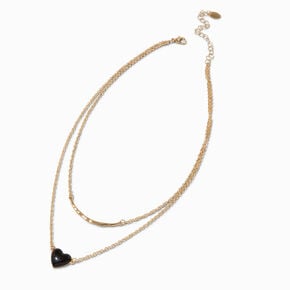 Black Heart &amp; Melted Pendant Gold-tone Multi-Strand Necklace,