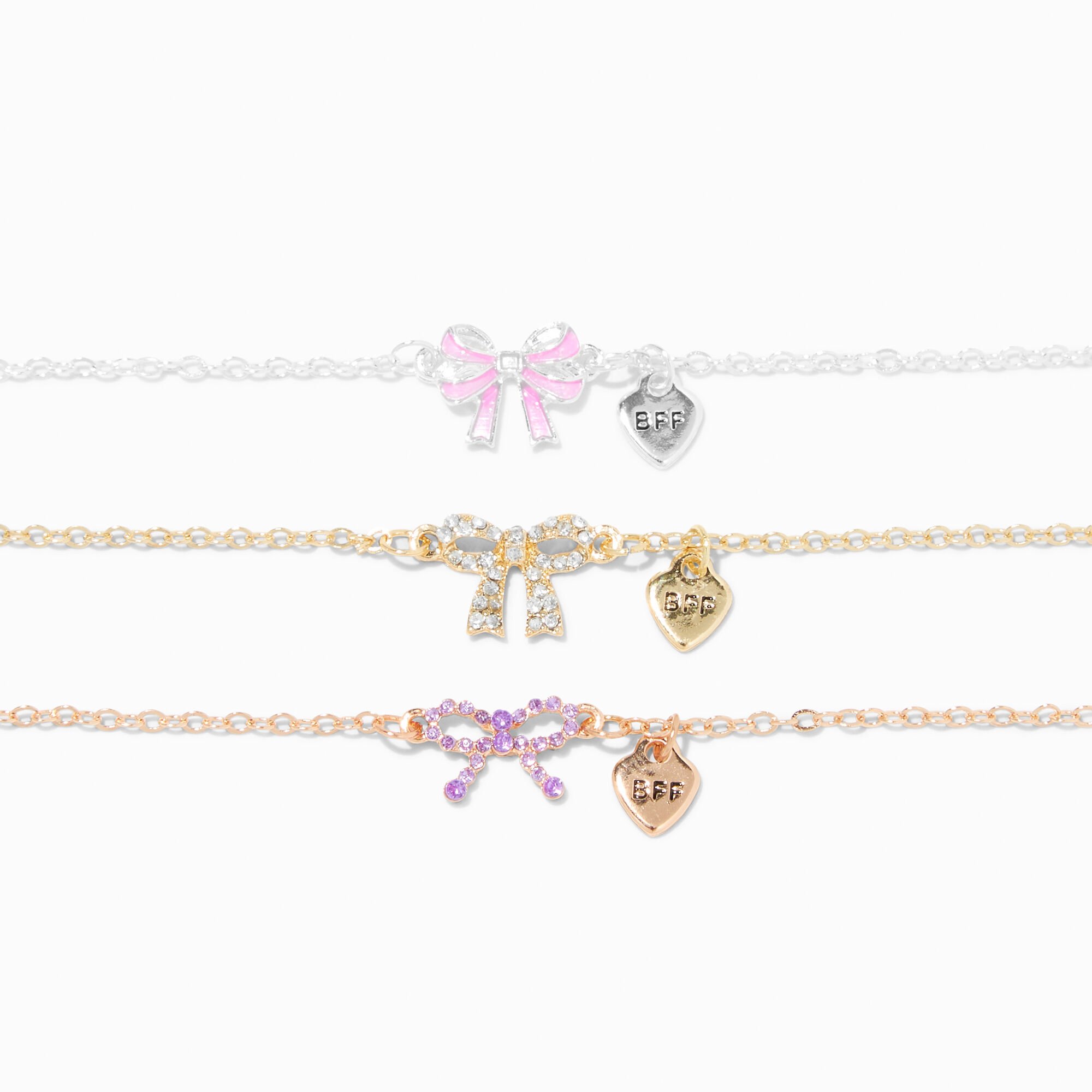 Best Friends Mixed Metal Bow Bracelets 3 Pack Claire s US
