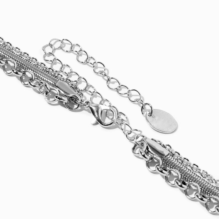 Silver Cross Chain Multi-Strand Necklace,