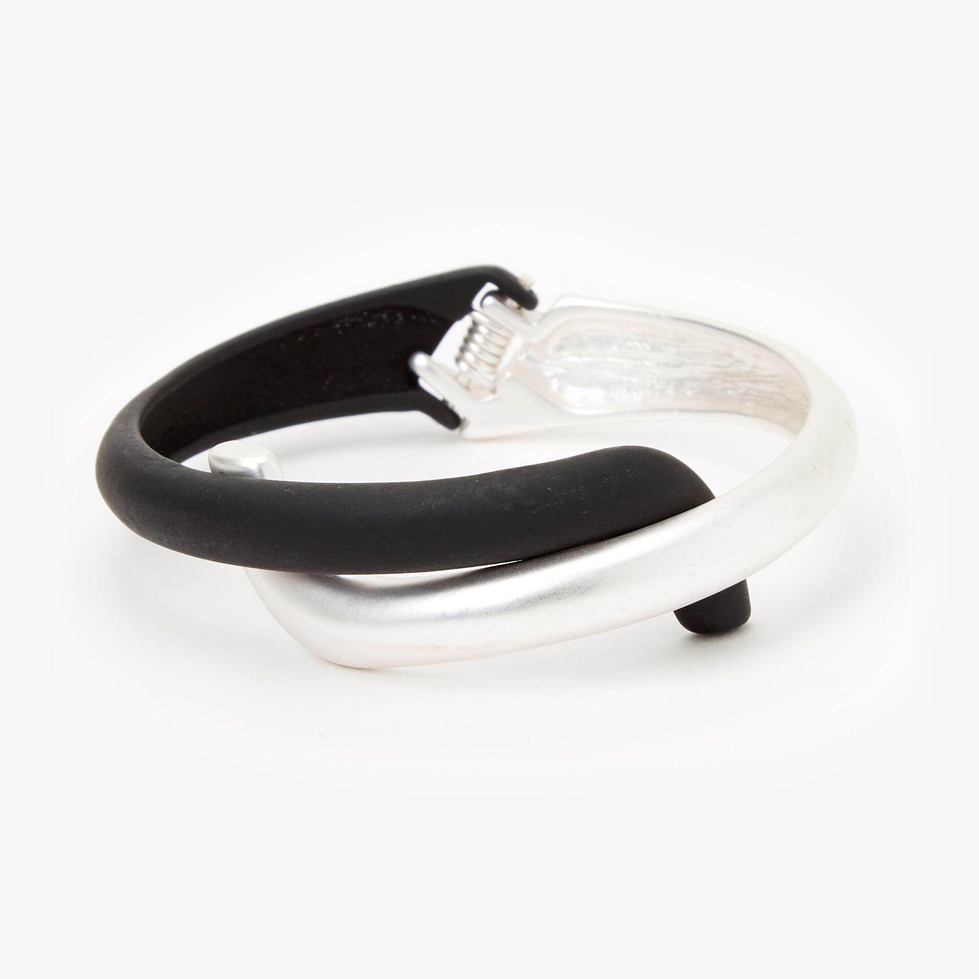 Silver & Black Crisscross Hinged Cuff Bracelet | Claire's