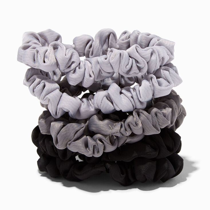 Shades of Gray Skinny Silky Hair Scrunchies - 6 Pack,