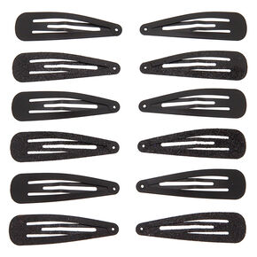 Lot de 12 barrettes clic clac noires &agrave; paillettes au fini mat,