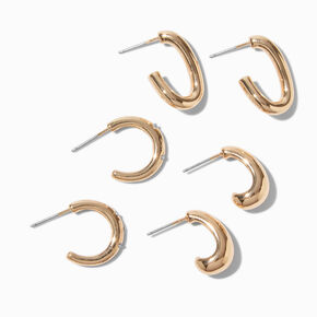 Gold-tone Swoop Oval Hoop Earring Stackables Set - 3 Pack,