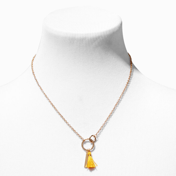 Gold-tone O-Ring Yellow Tassel Pendant Necklace,