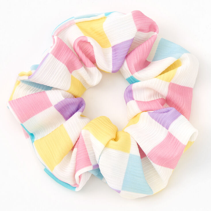 Medium Pastel &amp; White Check Hair Scrunchie,