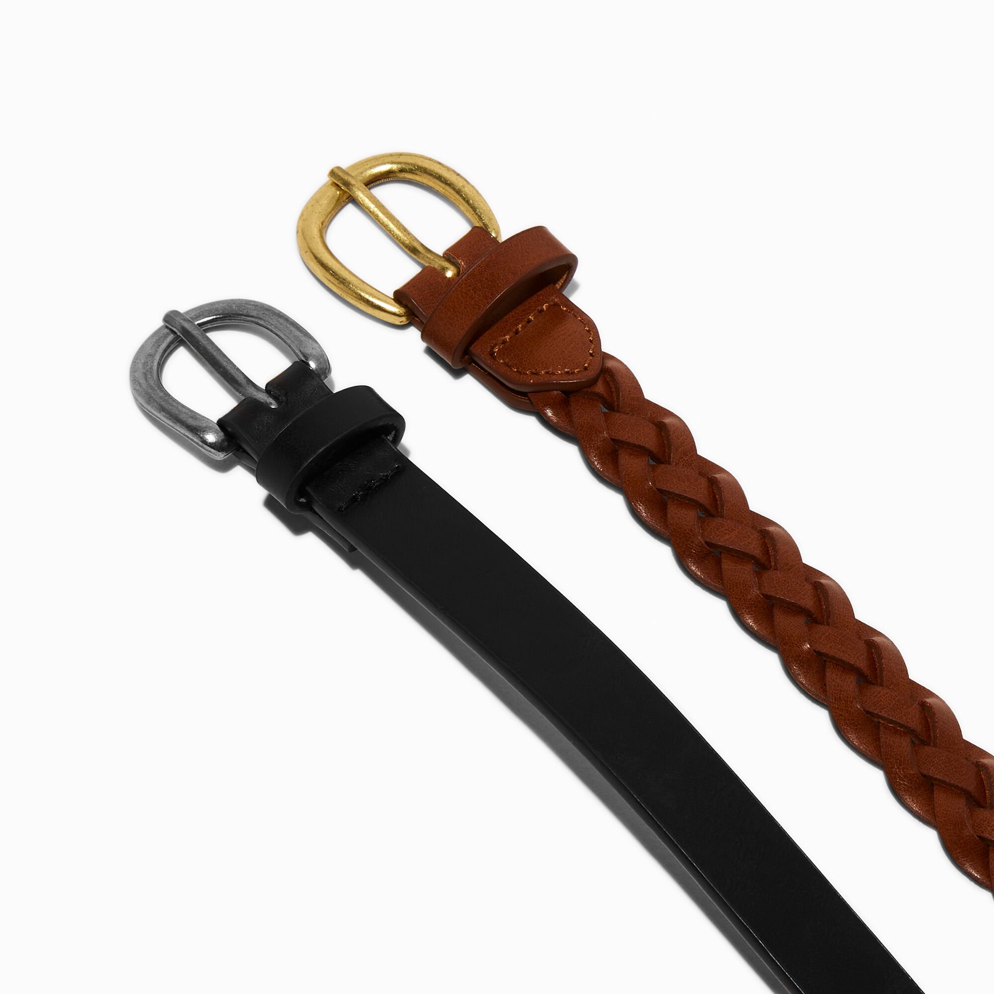 Black Flat & Brown Braided Belt - 2 Pack, L/XL,