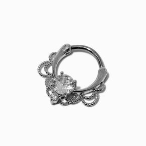 Silver-tone Titanium Cubic Zirconia 16G Ornate Cartilage Earring,