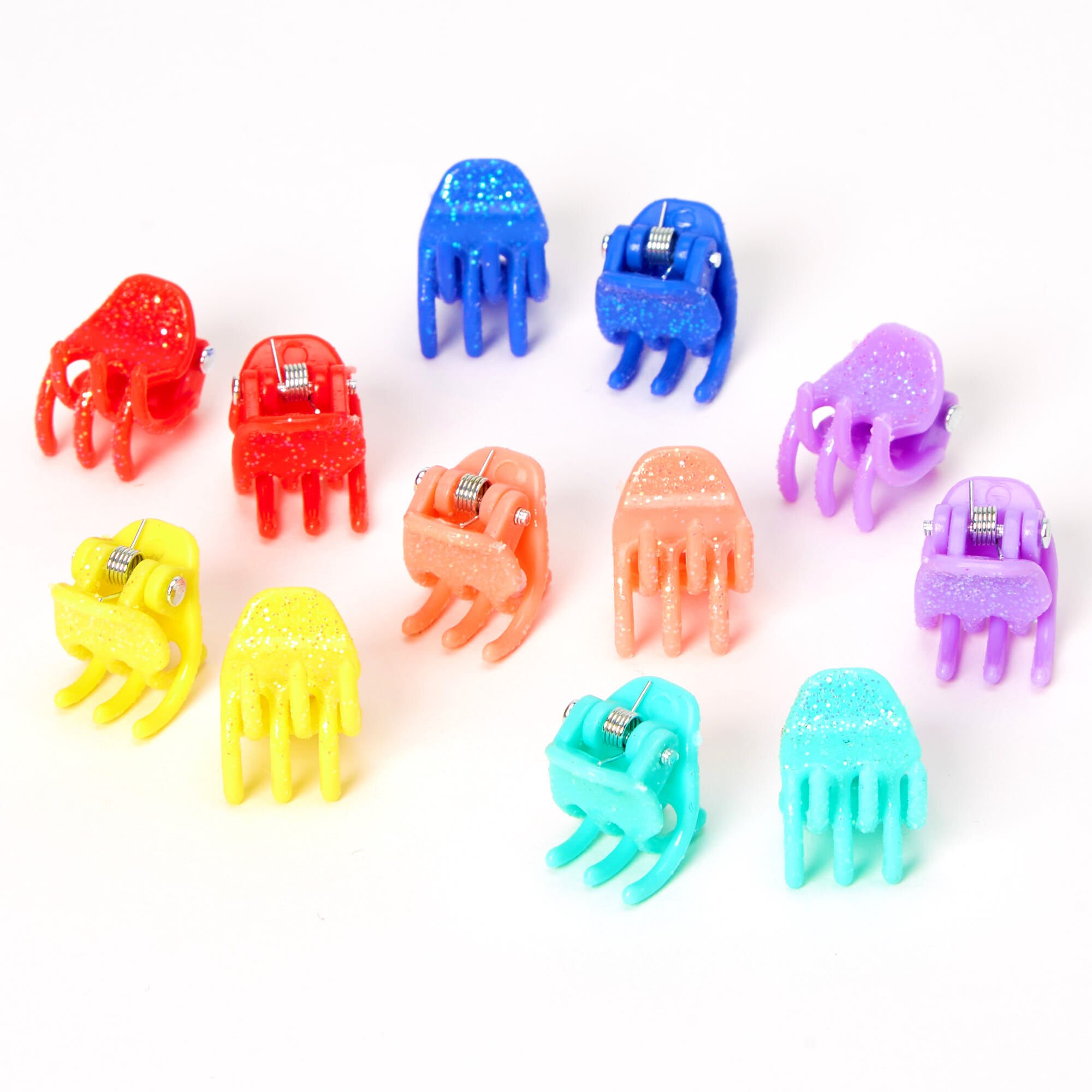 View Claires Club Glitter Mini Hair Claws 12 Pack Rainbow information