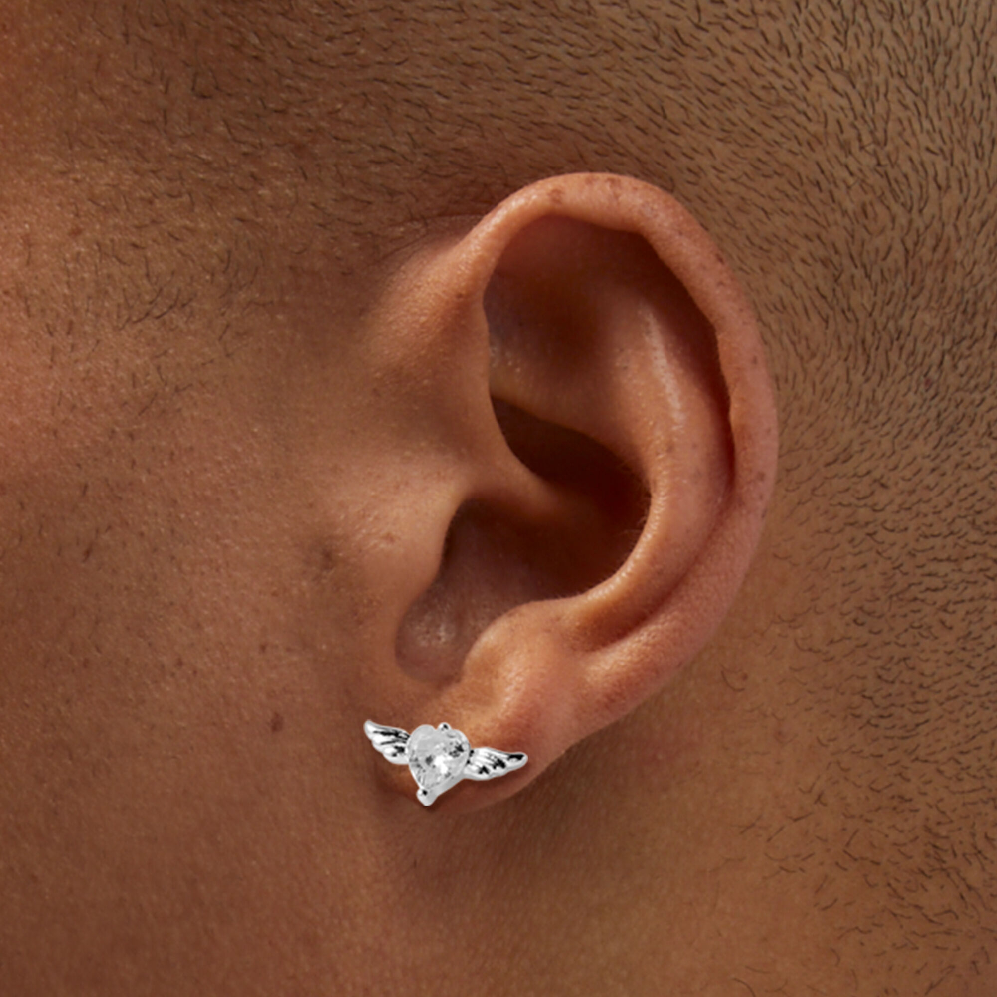 Claire s tone Cubic Zirconia Winged Heart Stud Earrings Silver