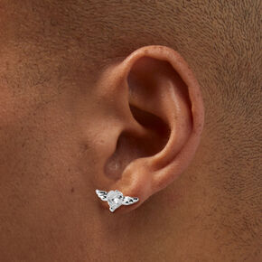 Silver-tone Cubic Zirconia Winged Heart Stud Earrings,