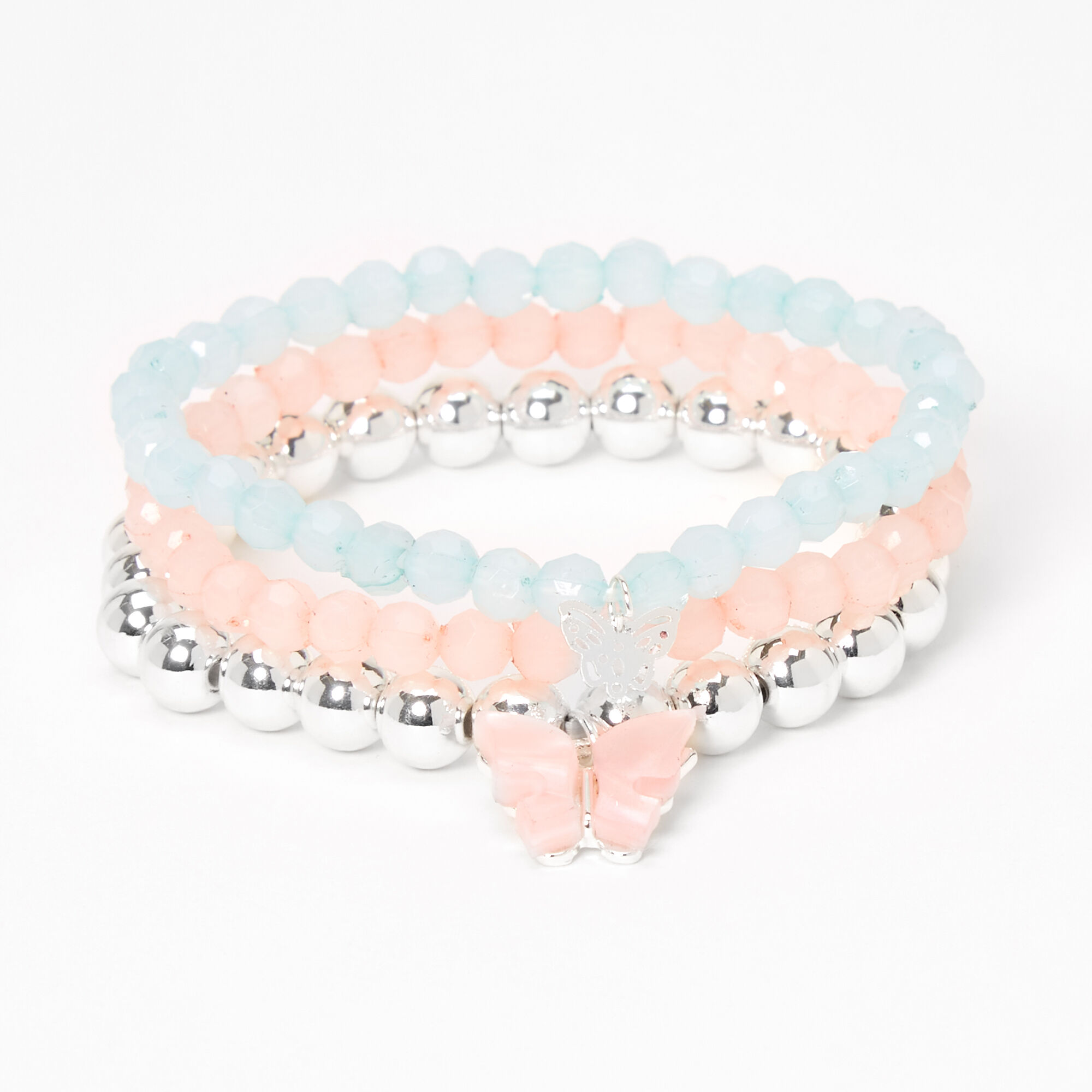 Pastel Butterfly Charm Beaded Stretch Bracelets 3 Pack Claire s US
