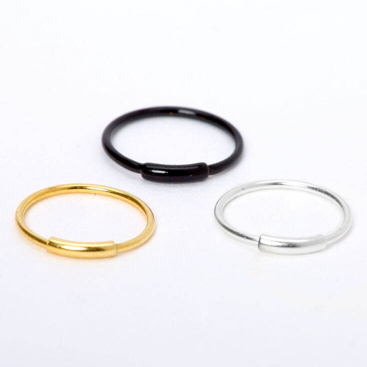 22G Mixed Metal Sterling Silver Nose Rings - 3 Pack,