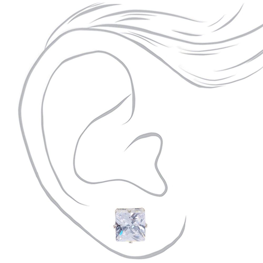 Silver-tone Cubic Zirconia 8mm Square Stud Earrings,