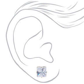 Silver-tone Cubic Zirconia Square Stud Earrings - 8MM,