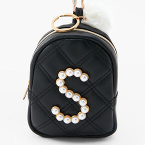 Initial Pearl Mini Backpack Keychain - Black, S,