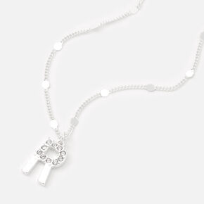 Silver Half Stone Initial Pendant Necklace - R,