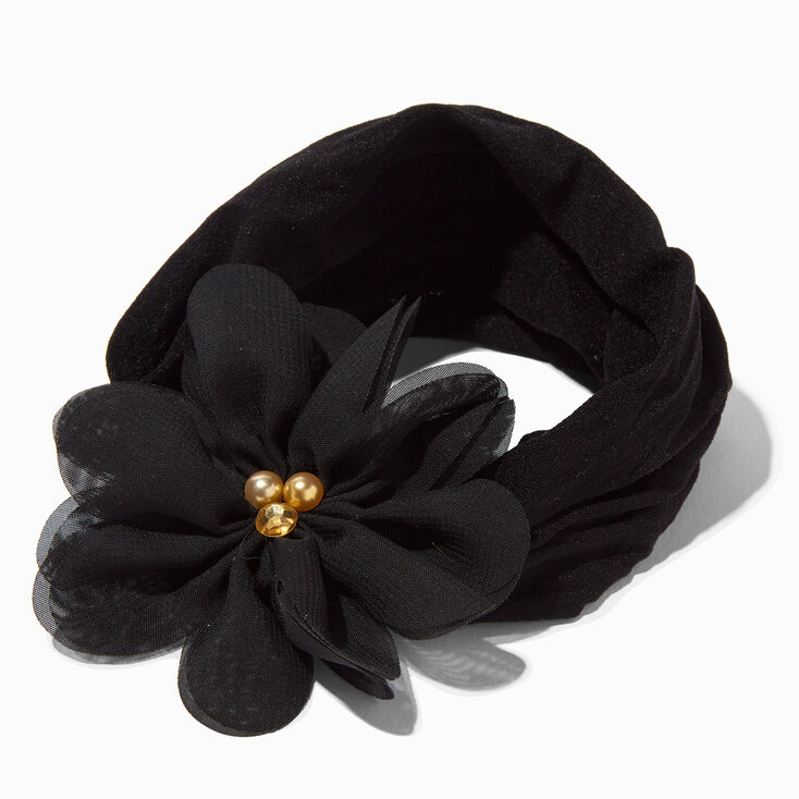 Claire&#39;s Club Black Chiffon Flower Headwrap,