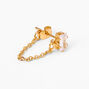 18k Gold Plated One Crystal Chain Stud Earring,