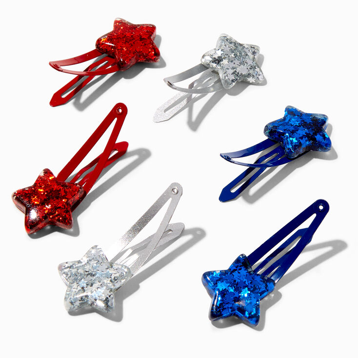 Red, White, &amp; Blue Confetti Stars Snap Hair Clips - 2 Pack,