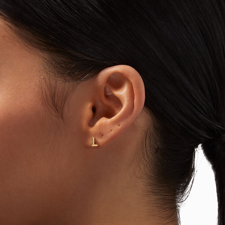 Gold Rounded Initial Stud Earrings - L,