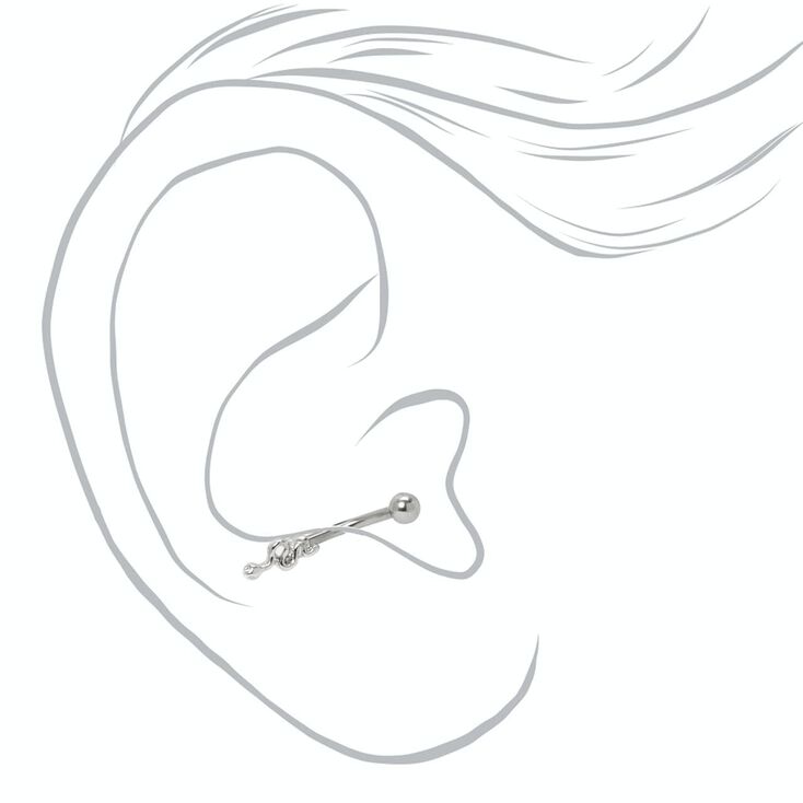 Piercing barbell anti-tragus incurv&eacute; &agrave; motif serpent couleur argent&eacute;e,