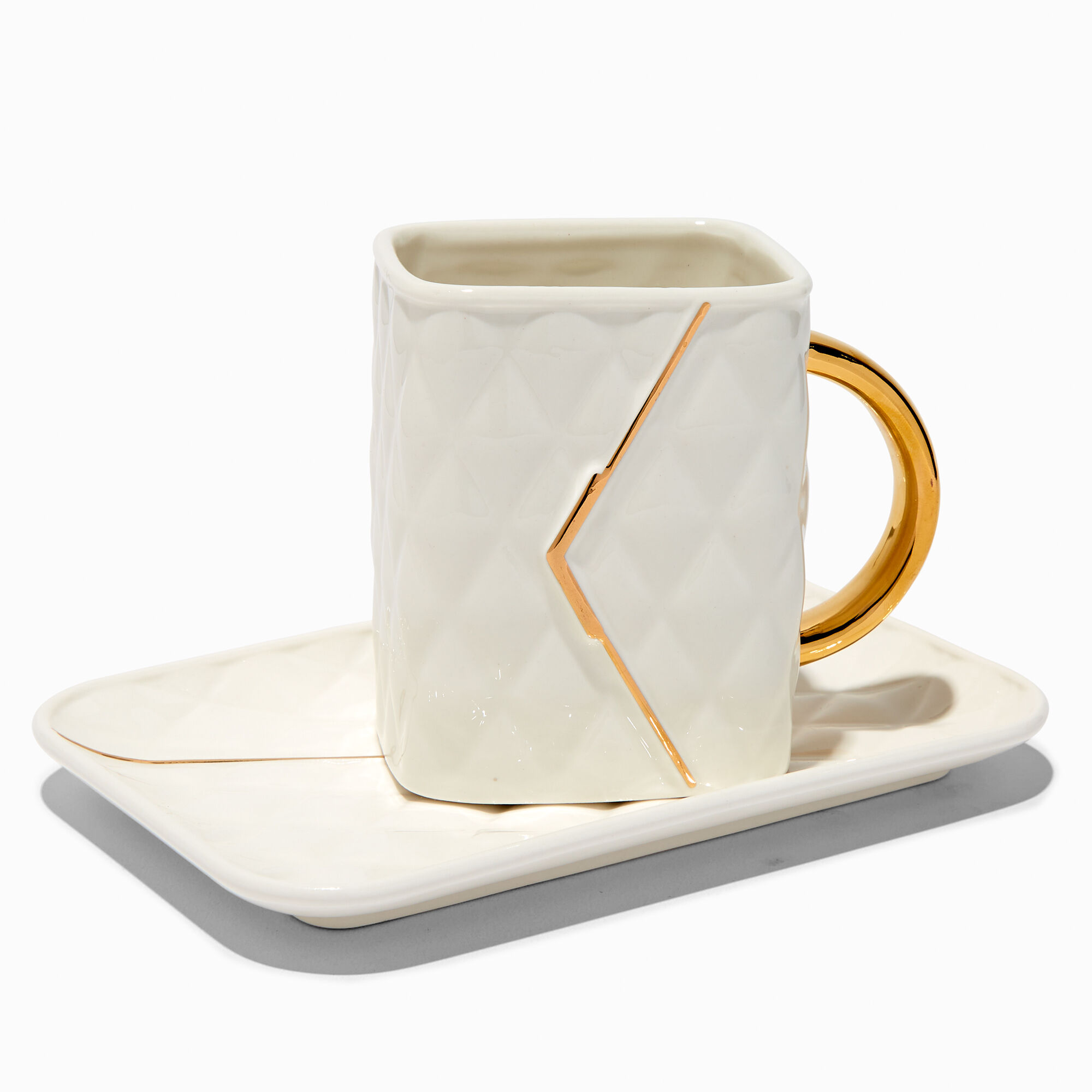 View Claires HandbagShaped Ceramic Mug Tray Set Gold information