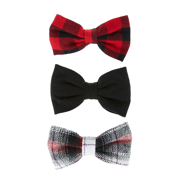 Plaid Mini Hair Bow Clips Red 3 Pack Claire S Us