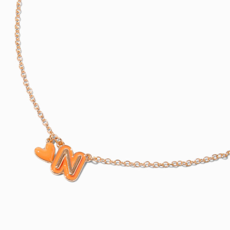 Collier &agrave; pendentif c&oelig;ur &agrave; initiale bulle orange&nbsp;- N,
