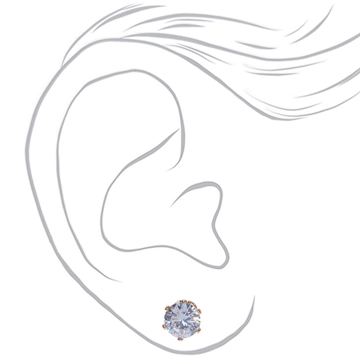 Gold Cubic Zirconia Round Stud Earrings - 7MM,