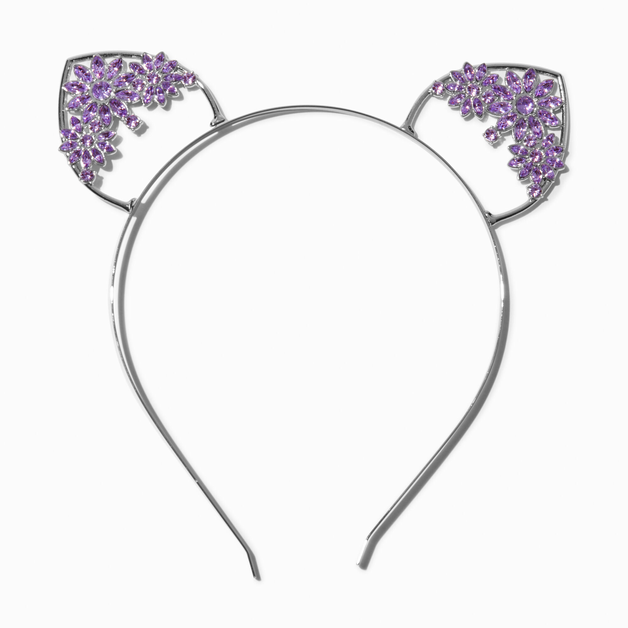 View Claires Purple Flower Cat Ears Headband Silver information