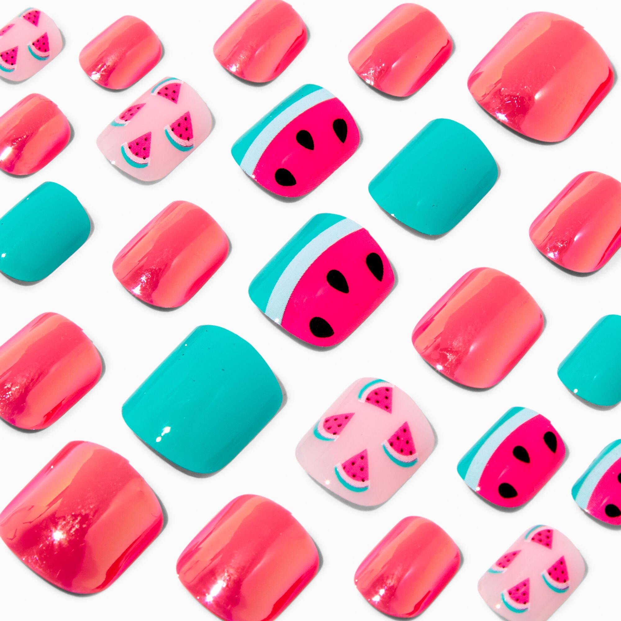 View Claires Watermelon Square Press On Vegan Faux Nail Set 24 Pack information