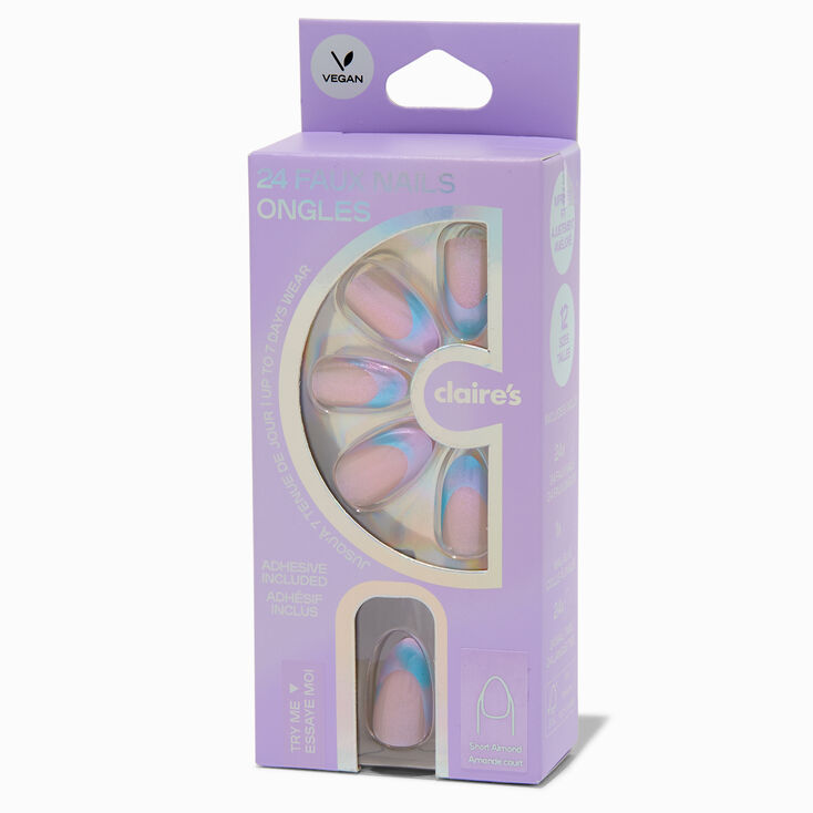Pastel Iridescent Ombr&eacute; French Short Almond Vegan Faux Nail Set - 24 Pack,