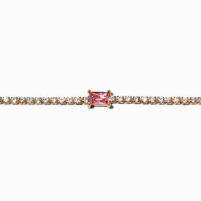 Pink Cubic Zirconia Baguette Gold-tone Tennis Bracelet,