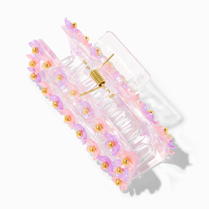 Large Clear Floral Rectangular Hair Claw,