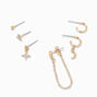 Gold-tone Mixed Crescent Moon One Earrings Set - 6 Pack,