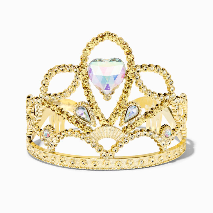 Claire&#39;s Club Iridescent Heart Gold-tone Crown,