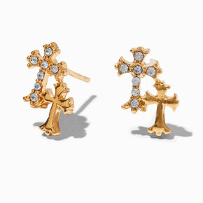 C LUXE by Claire&#39;s 18k Yellow Gold Plated Crystal Double Cross Stud Earrings,