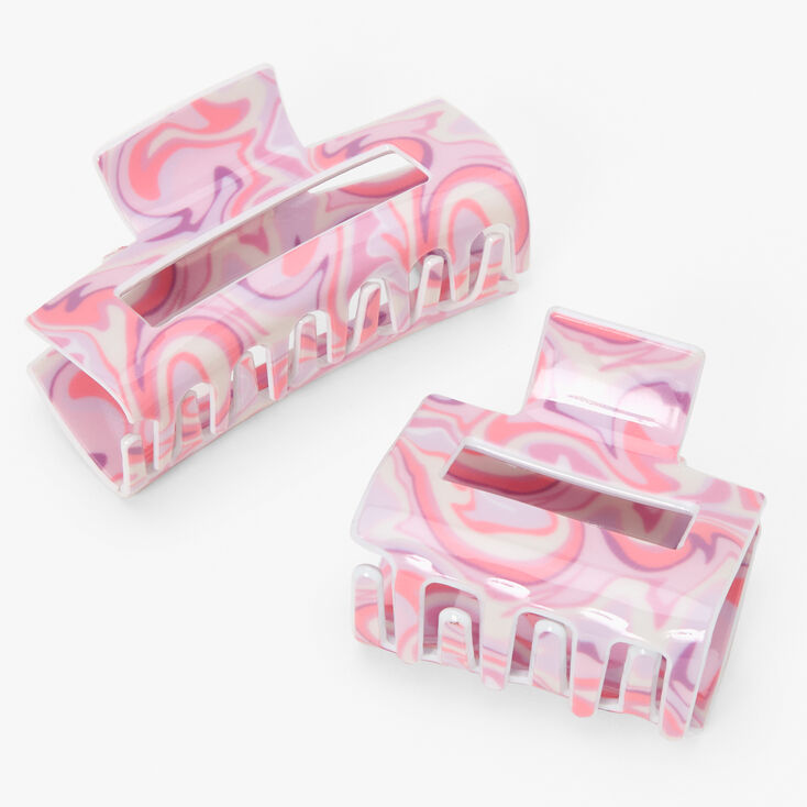 Pink Swirl Design Rectangle Hair Claws - 2 Pack,