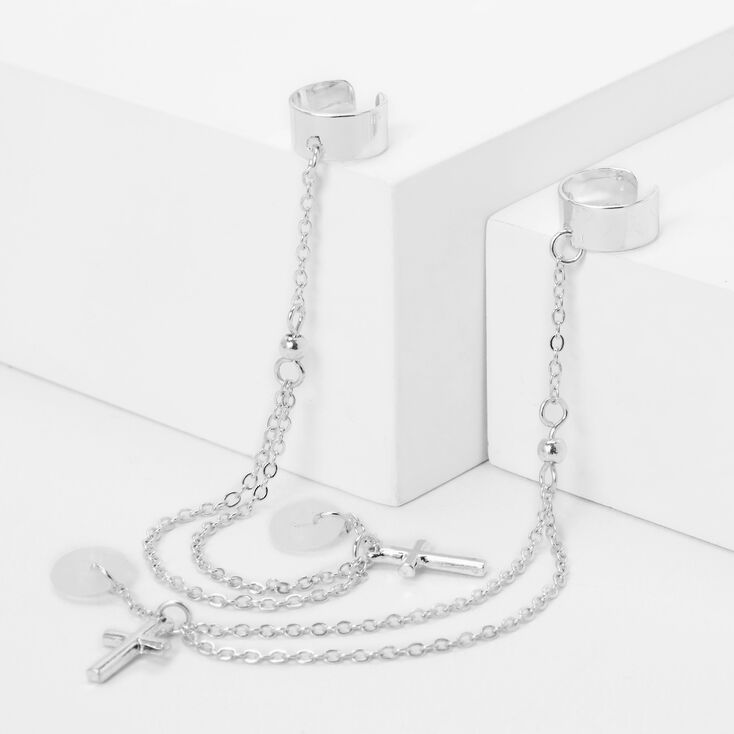 Silver Cross Charm Ear Cuffs - Compatible With Apple AirPods&reg;,