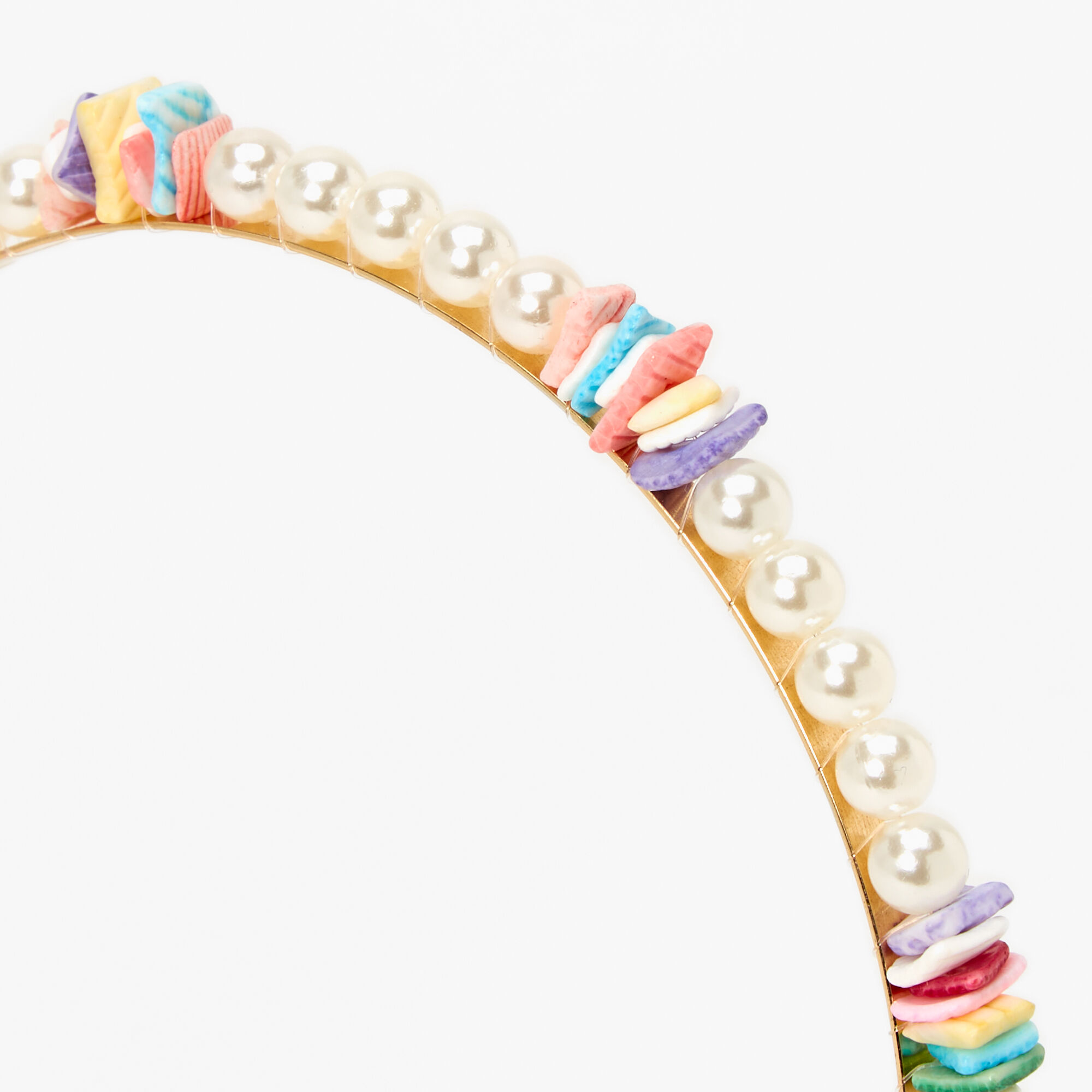 Rainbow Pearl Gold Metal Headband,
