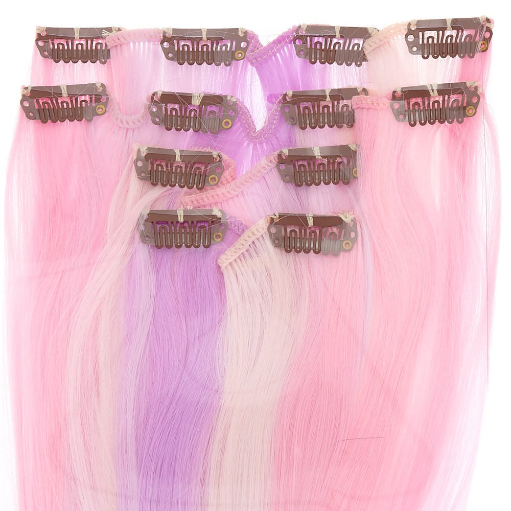 Faux Hair Clip In Extensions - Pink, 4 Pack,