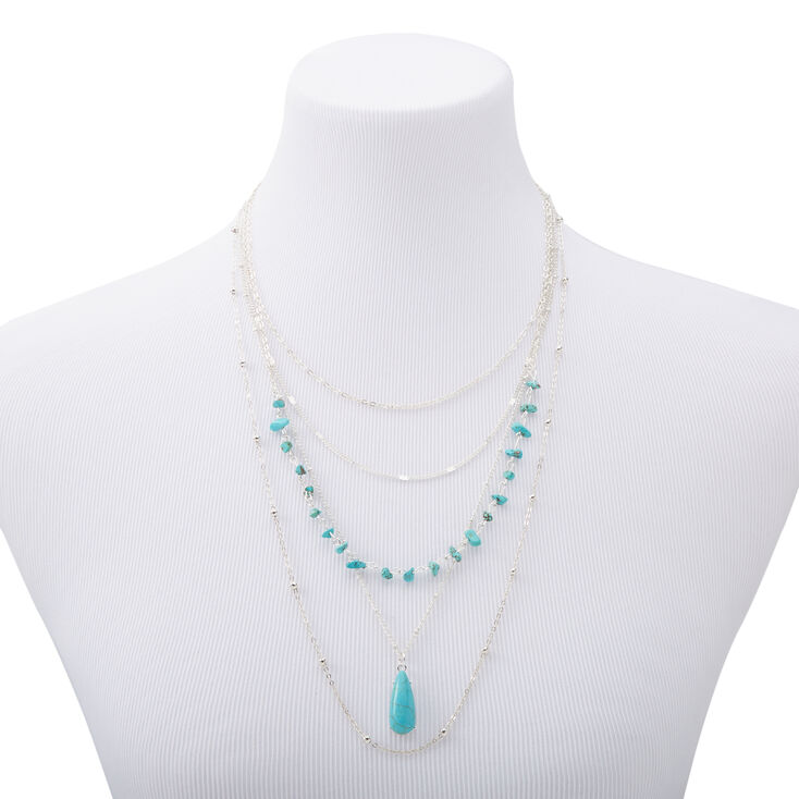 Silver Turquoise Puka Shell Multi Strand Necklace,