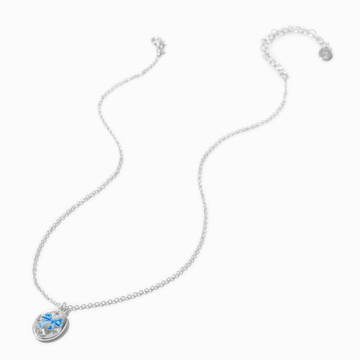 Blue Bow Signet Silver-tone Necklace,