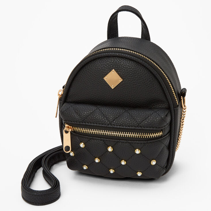 Pearl Studded Mini Backpack Crossbody Bag - Black,