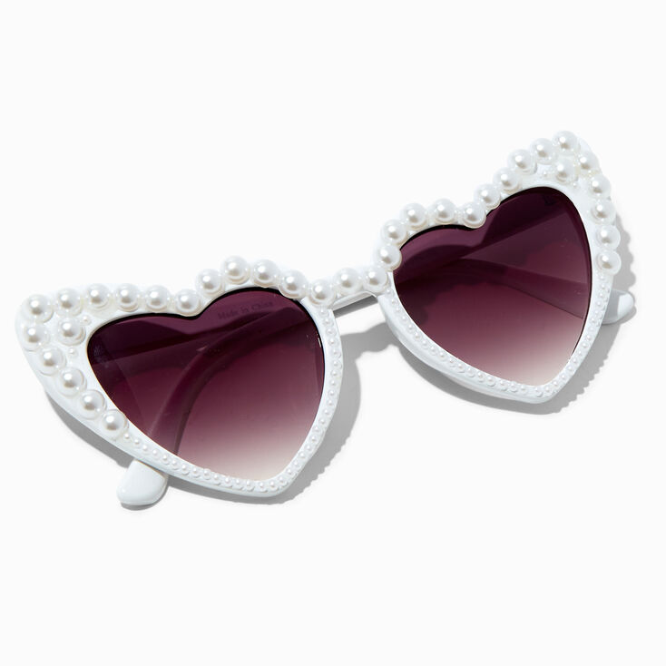 Lunettes de soleil en forme de c&oelig;ur avec perles d&#39;imitation blanches,