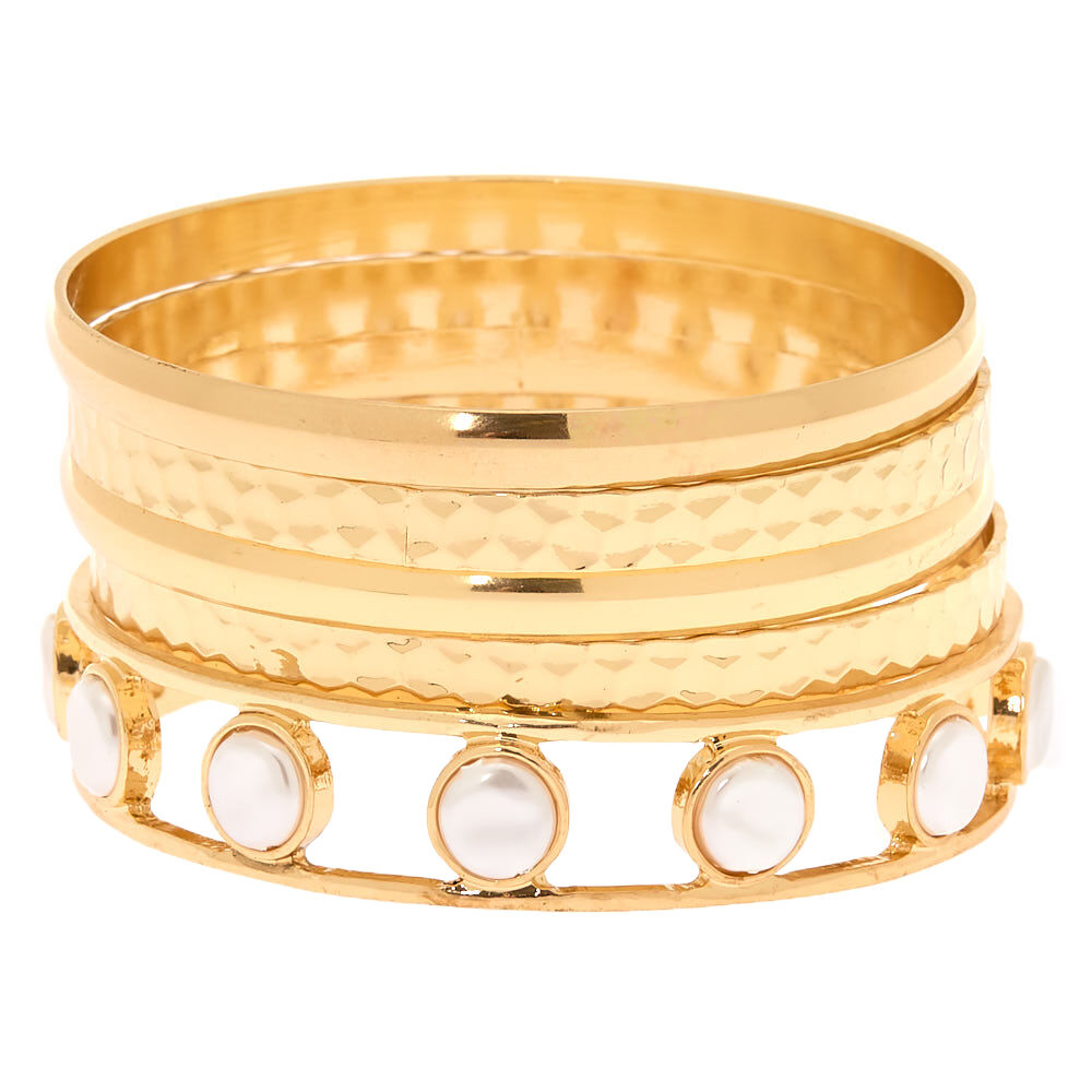 Gold Pearl Bangle Bracelets - 5 Pack,